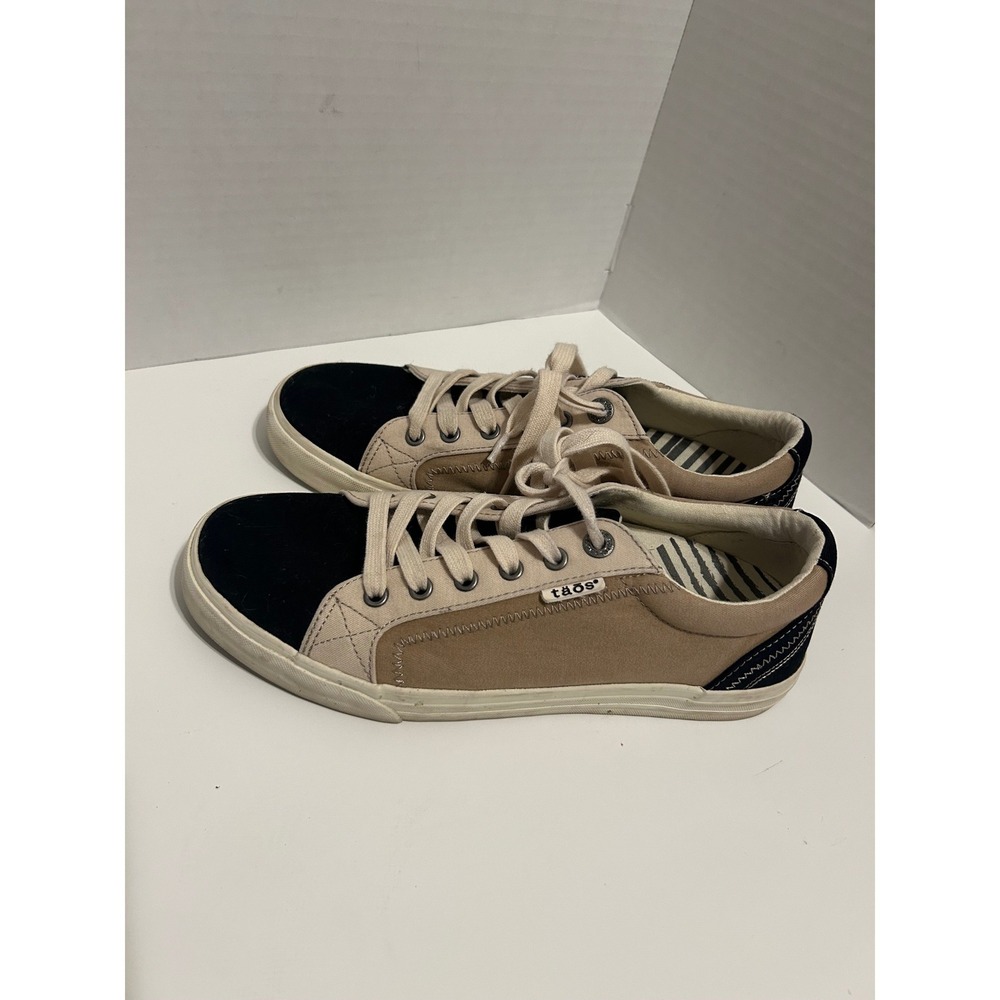 Taos Plim Soul Tan Black Canvas Lace‎ Up Sneakers Womens 9.5 PLS-13644